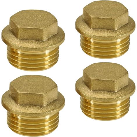Lot de 4 bouchons d'obturation en laiton 1/2", avec anneau en caoutchouc, filetage extérieur pour conduites d'eau, radiateurs, chauffage, installation d'eau potable (1/5)