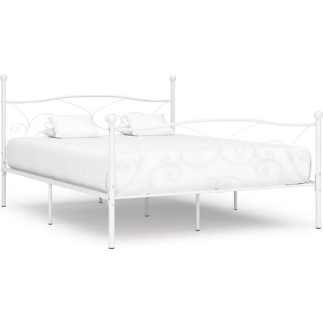 Bed Frame  White  Metal and plywood  Double  Durable  Bed Frame vidaXL (1/5)