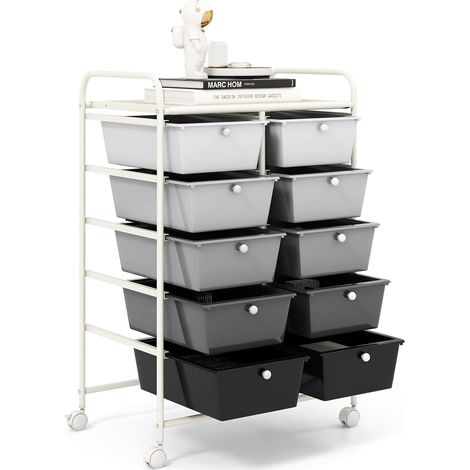 COSTWAY Carrello a 10 Cassetti con Ruote, Carrello di Stoccaggio con Stabilità Elevata, Carrello Multiuso per Casa Ufficio e Scuola, 65,5 x 37 x 87 cm (Sfumatura nera 2) (1/5)