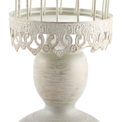 Bougeoir en fer forgé blanc sculpté, style rétro, en forme de cage à oiseaux, pour un dîner aux chandelles, accessoire photo de style rétro européen et américain (1/5)