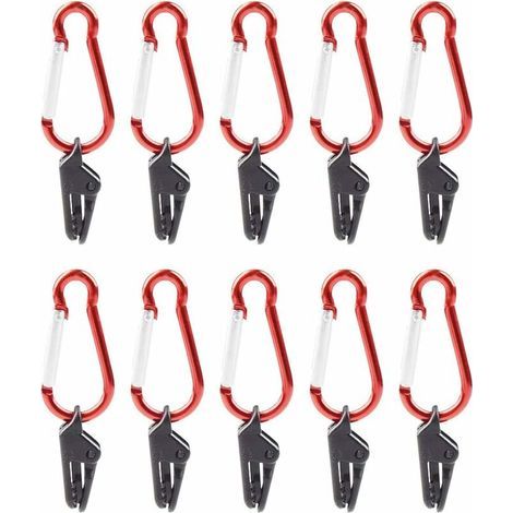 10 clip per teloni con moschettone, clip per tende da campeggio, clip in plastica per teloni, bottoni a pressione per tende per attività all'aperto (1/5)