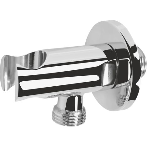 Cornat Attacco a parete – 1/2 pollici AG – rosetta Ø 54 mm – con supporto per doccetta – cromato/arco di collegamento a parete/supporto per tubo doccia/supporto da parete/attacco acqua / (1/3)
