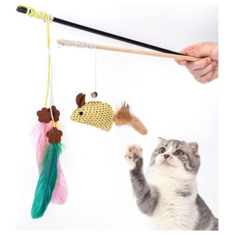 Lot de 2 bâtons pour chats, jouet à plumes interactif, stylo pour chats, fabricant de jouets pour chats (1/5)