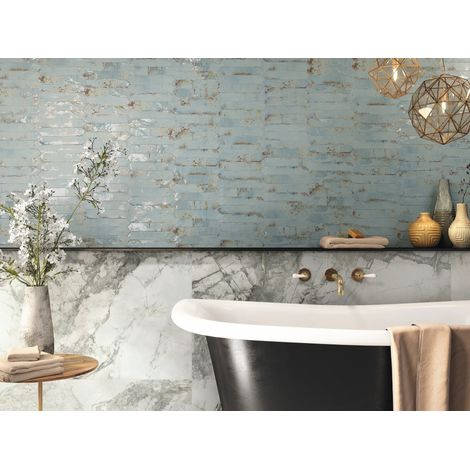 Faience Navette GRUNGE Aqua 4,3x24,3cm (1/2)