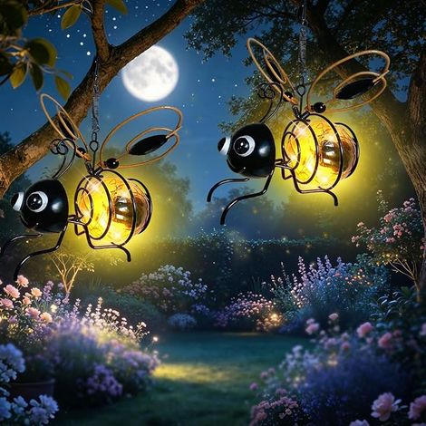 Lot de 2 lampes solaires d'extérieur à suspendre, étanches IP65, avec pinces à ressort, lanterne solaire LED d'extérieur pour décoration de jardin, balcon, arbres, tonnelle (1/5)