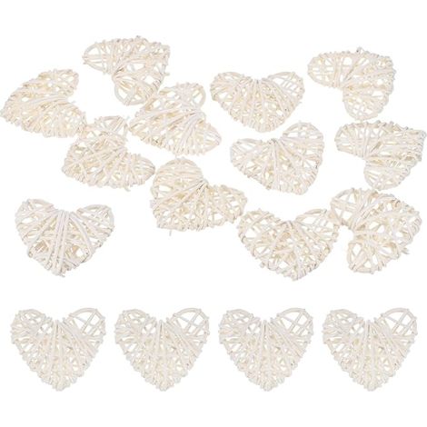 Boules de Rotin en Forme de Cœur 60mm Boules Décoratives en Rotin Remplisseurs de Vases Orbs pour Noël/Mariages/Bricolage/Décoration Intérieure [Blanc] (1/5)