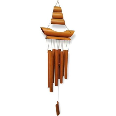 Carillon à vent en bambou, rappelle les voiliers, HxLxP: 72 x 20 x 6 cm, pour intérieur et extérieur, nature (1/5)