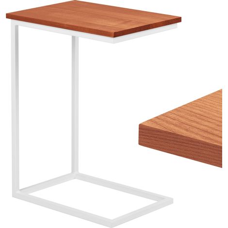 LAMO Manufaktur Beistelltisch  Laptoptisch  Sofatisch  mobiler Kaffeetisch  Nachttisch  50x35x67 cm  Gestell Weiß  100% Echtholz Massiv Platte farbe: Dunkel