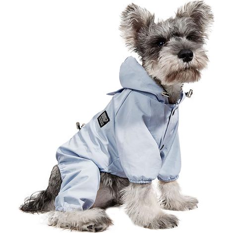 Manteau imperméable pour chien avec capuche, poncho de pluie avec bande réfléchissante, veste légère pour chien, protège-pattes respirant pour petits chiots, bleu, taille 2XL (1/5)