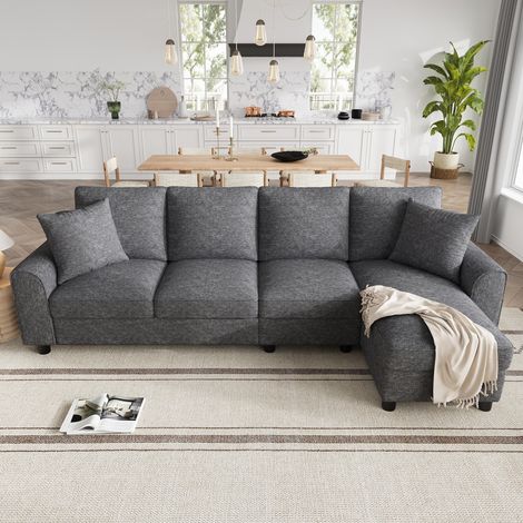 Canapé d’angle modulable 280 x 136 x 82 cm, 3 places méridienne coffre porte-gobelets, salon, chenille, gris (1/5)