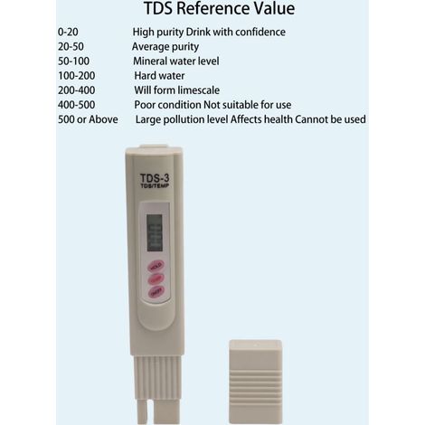 Crezuo Tragbares digitales TDS-Wasserqualitätsmessgerät mit 3 Tasten, Grau, für Aquarien und Pools - Crezuo