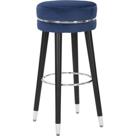 Tabouret de Bar Design "Paris" 74cm Bleu Foncé & Argent (1/5)