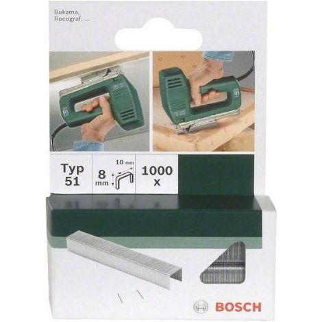 Bosch 2609255831 Set de 1000 agrafes à fil plat Type 51 Largeur 10 mm Epaisseur 1 mm Longueur 6 mm (1/2)