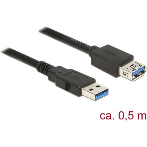 Delock Câble USB USB 3.2 Gen1 USB-A mâle, USB-A femelle 0.50 m noir contacts dorés 85053 (1/3)