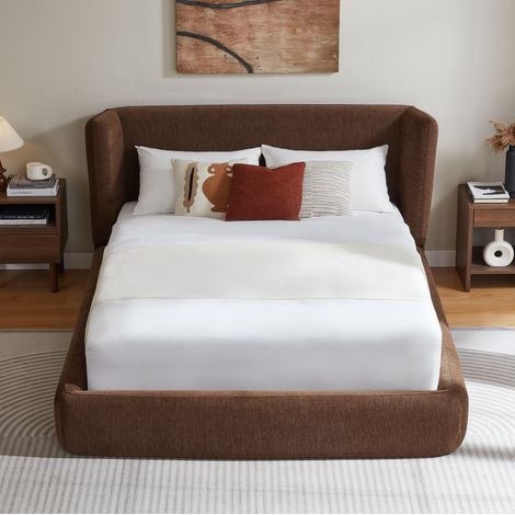 Letto matrimoniale 140x200 cm in acciaio marrone con testiera imbottita - MEUBLIV (1/5)