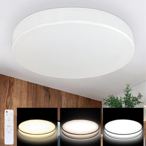 GBLY Deckenlampe LED Deckenleuchte Wohnzimmer Dimmbar mit Fernbedienung Rund Weiß Stoff Schlafzimmerlampe Lampe mit Stoffschirm Schlafzimmer Modern Stoffdeckenlampe für Küche Flur Ø38CM