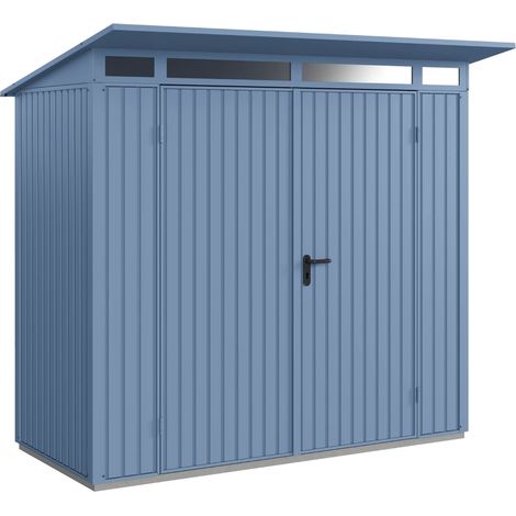Hörmann Metall-Gerätehaus Berry Classic mit Pultdach Typ 1, 248 x 153 cm, taubenblau, 3,8 m², 2-flüglige Tür (1/5)