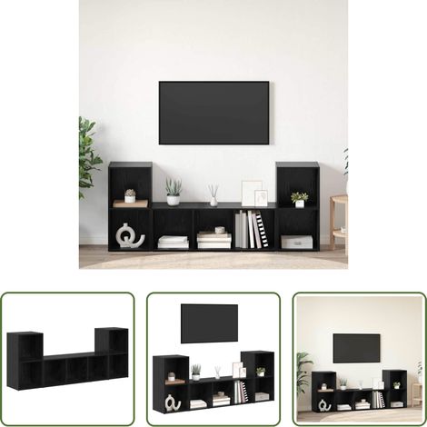 vidaXL Meuble tv noir -  Ensemble meuble TV Montage mural 3 pcs Noir Bois d'ingénierie (1/5)