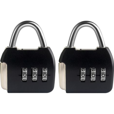 Petit cadenas à combinaison, cadenas à 3 chiffres, cadenas de voyage pour valise, mini casier, sac, boîte à outils, fermeture éclair de sac à dos (Noir+Noir, Lot de 2) (1/5)