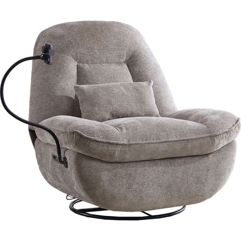 Home Heavenly® - Sillón relax ERMI, con sistema eléctrico, función giratoria y balancín, brazo con soporte móvil y cargador Color: Beige