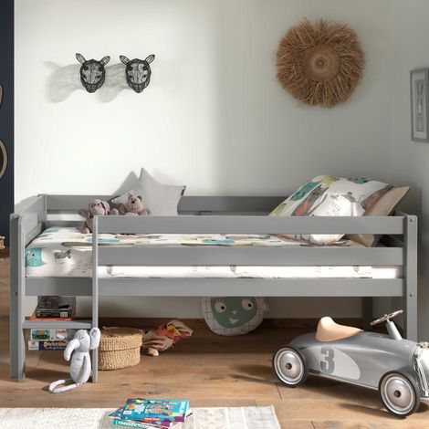 Lit mi-hauteur Pip 90 x 200 bois de pin - gris (1/4)
