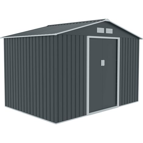 Hattoro – Abri de jardin métal 7,3 m³ avec cadre au sol – Toit à pignon – 2 portes coulissantes – Grilles d’aération – Dimensions 277 × 191 × 192 cm