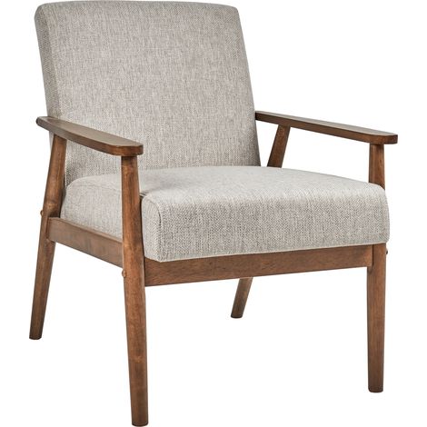 Sillón Retro Salón Tapizado Poliéster Lino Estructura Ligera Madera Oscura Gris Esrum