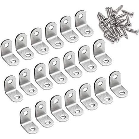 Equerre de Fixation 90 Degré Angle Droit Support 20 x 20 x 16mm forme de L Metalliques Equerres de Coin en Acier Inox Supporen pour Bois Meubles Placard Support 20 Pièces