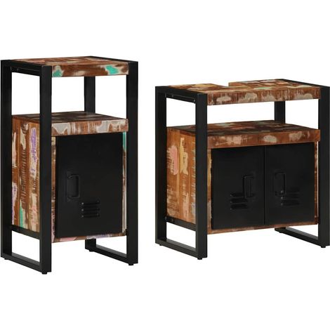 Badezimmermöbel-Set mit Regal 2 pcs Braun Massives Altholz
