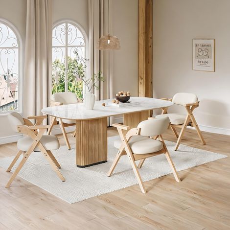 4 chaises pliantes en bois massif beige lin 63,5 x 66,5 x 76 cm (1/5)