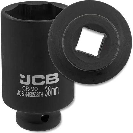 Bussola a impatto profonda JCB, a parete sottile, 1/2" Cr-Mo, 6 punte, 36 mm