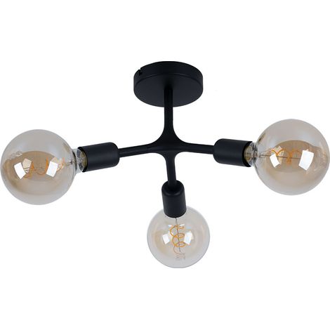 Faretto, plafoniera, lampada, luce retrò, lampada soggiorno, camera da letto, 3 fiamme, acciaio nero, attacchi E27, DxH 34,5x21,5 cm (1/5)