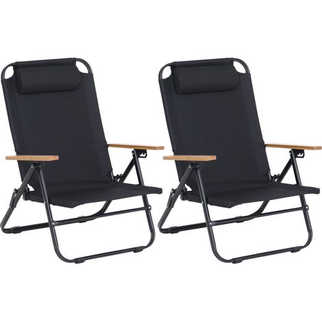 2er-Set Campingstuhl HHG-901, Gartenstuhl Balkonstuhl Freizeitstuhl, klappbar verstellbar Outdoor Metall Stoff schwarz (1/5)