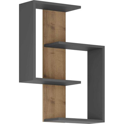 Etagère murale 2 niches 64x22x85 cm en décor chêne et noir (1/4)