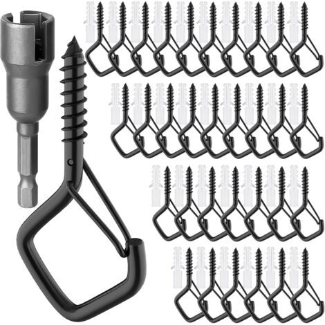 Lot de 18 crochets à vis en acier inoxydable, crochet de plafond avec verrouillage, crochets muraux à visser pour suspendre des plantes, lampes (1/5)