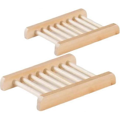 Lot de 2 porte-savons en bambou naturel - porte-savon faits main - parfaits pour la douche et le lavabo - hygiéniques (1/5)
