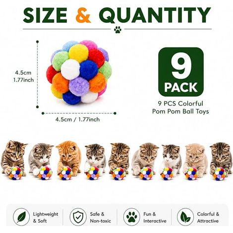 Felt Cat Balls Cat Toys Felt Balls Pompom 4.5cm Soft Cat Balls Indoor Toy Pompons doux en feutre, jouet d'intérieur pour chaton (1/4)