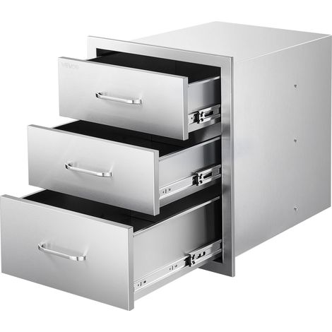 VEVOR Cassettiera per Barbecue da Esterno da 46 x 59 x 59 cm Carico di 20 kg, Cassetti per Griglia Tripli in Acciaio Inox con Maniglie, per Cucina da Esterno o Isola per Griglia da Giardino