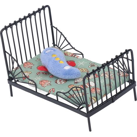 Berceau miniature en métal à l'échelle 1:12, accessoire miniature pour chambre de maison de poupée, mobilier de chambre de maison de poupée de style européen, noir, type B (1/5)