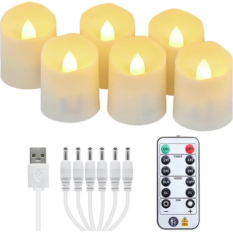 Juego de 6 velas LED recargables con llama parpadeante y mando a distancia velas electrónicas. (1/5)