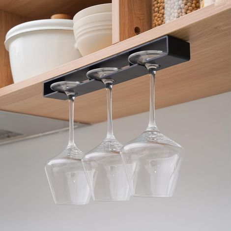 2er-Set hängende Weinglashalter – Wandmontiertes Weinglasregal – Für Wohnmobil, Küche, Bar, Restaurant – Schwarz (1/5)