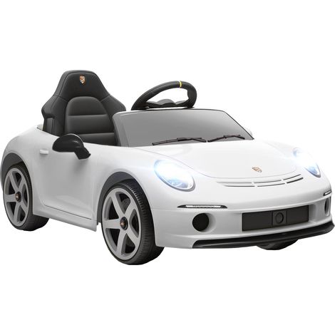 Voiture électrique RUF GT sous sous licence officielle pour enfants de 3 à 5 ans, avec télécommande, ceinture de sécurité et musique, blanche.