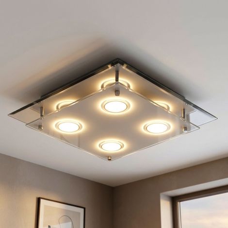 Plafonnier LED 12 watts Lampe chrome verre design blanc satiné PlafonnierARENA 9740030-4 (1/5)