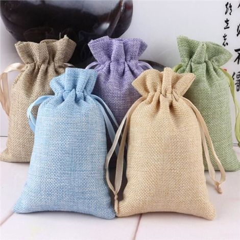 5x Sac Cadeaux Pochette Rangement Lin Cordon de Serrage (1/3)