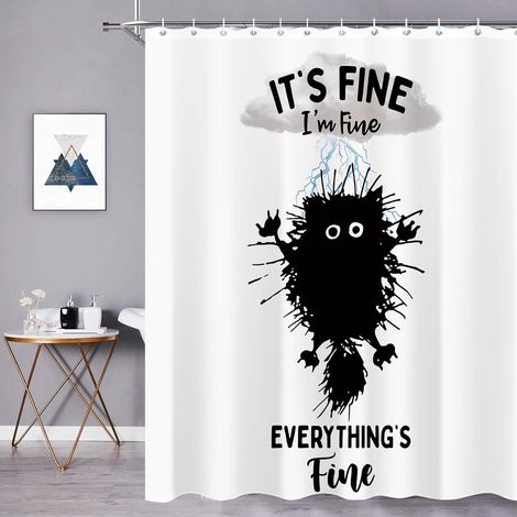 Rideau De Douche Chat Noir - 183 x 183 cm - Polyester Imperméable - Motif Numérique HD - Pour Salle De Bain - 1 Pièce (1/4)
