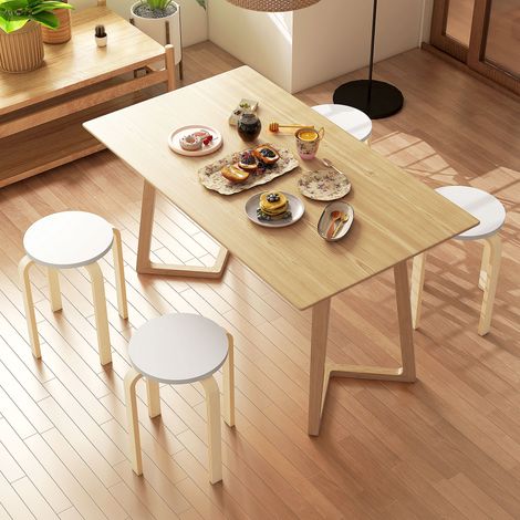 Ensemble de 4 tabourets ronds empilables en bois blanc, Ø40x45 cm (1/5)