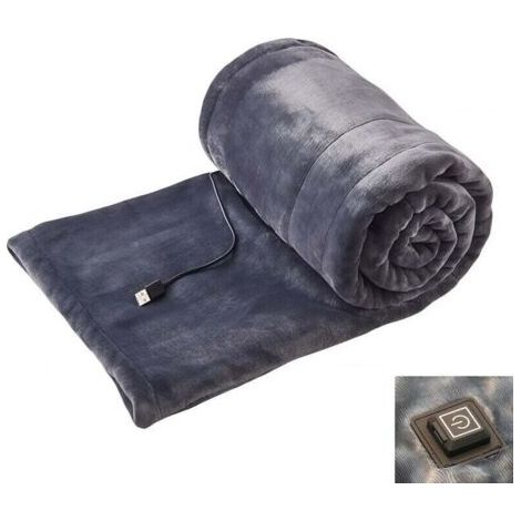 Green Mobility-Couverture chauffante style écharpe, alimentée par USB, sans fil, lavable en machine, 3 niveaux de température, grise - 80 x 140 cm (1/4)