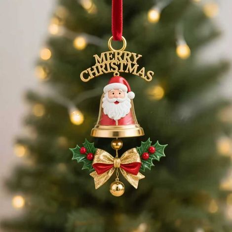Décoration de sapin de Noël en acrylique plat 8 cm, pendentif cloche Père Noël