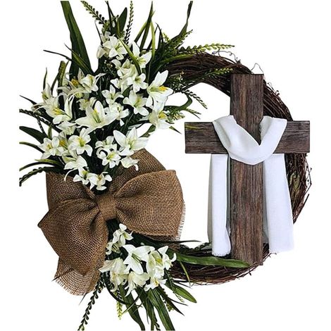 Guirlande De Porte De Pâques - 40 X 40 Cm - En Plastique Blanc - Décor Murale Ou Porte Pour Fête De Printemps Et Pâques - 1 Pièce (1/5)