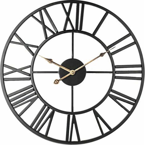 Vintage-Wanduhr, geräuschlos, 50 cm, schwarz-goldenes Metall, dekorative römische Ziffern, rostfrei und langlebig